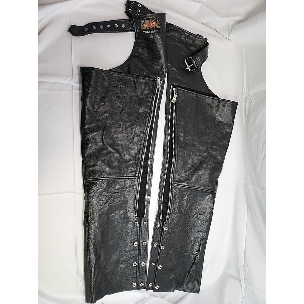 DEEP Pocket Motorcycle‎ Leather Chaps Size S Street & Steel Black Very Nice!